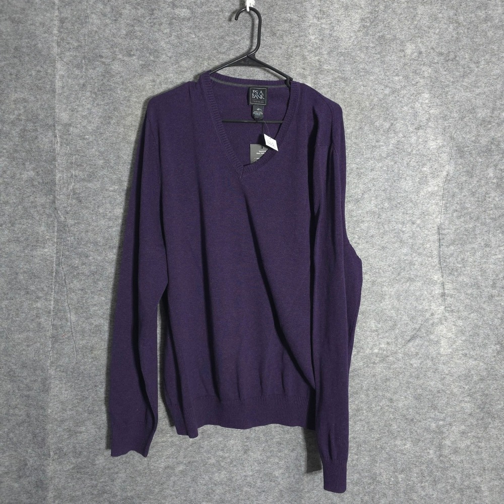 Jos. A. Bank Traveler Pima Sweater Men XXL Purple V-Neck Cotton Pullover J035874